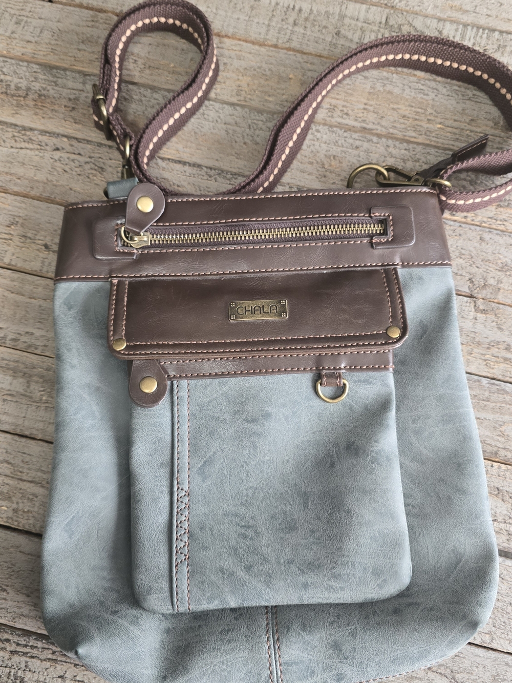 Chala Grey and Brown Crossbody Organizer Bag
